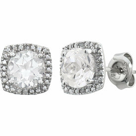 Sterling Silver 6mm Lab Created White Sapphire & .015 ct tw Diamond Earrings