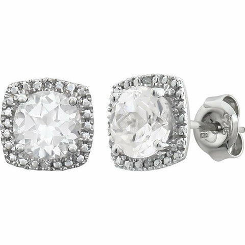 Image of Sterling Silver 6mm Lab Created White Sapphire & .015 ct tw Diamond Earrings