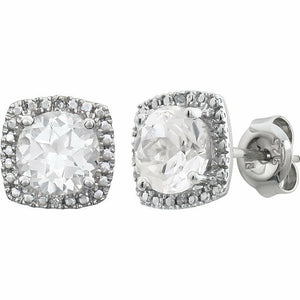 Sterling Silver 6mm Lab Created White Sapphire & .015 ct tw Diamond Earrings