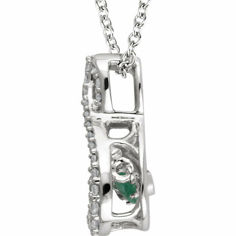 Image of Mystara 14kt White Gold Emerald & 1/6 CTW Diamond Necklace FREE OVERNIGHT SHIP