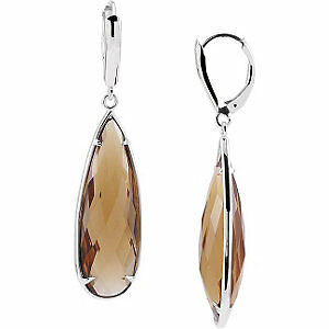 Genuine Honey Quartz Sterling Silver Leverback Checkerboard Earrings Pear Shape