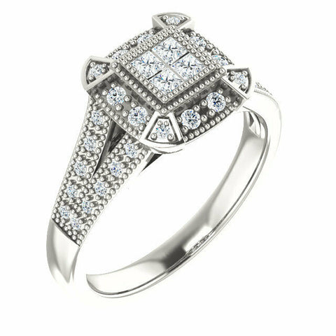 Image of Sterling Silver Cubic Zirconia Halo-Style Square Illusion Ring Size 7