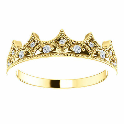 Image of Princess Crown Ring 1/8 CTW Diamond 14k Yellow Gold Size 7 Free Shipping New