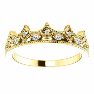 Princess Crown Ring 1/8 CTW Diamond 14k Yellow Gold Size 7 Free Shipping New