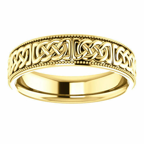 Image of Size 8 - 6.0 mm Wide Celtic Inspired 14K Yellow Gold Milgrain Edge Wedding Band