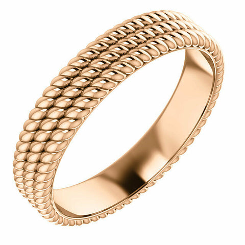 Image of SIZE 6.5 - 14K ROSE GOLD Layered Stacked ROPE BAND 4.5mm Wide Ring Free Shipping