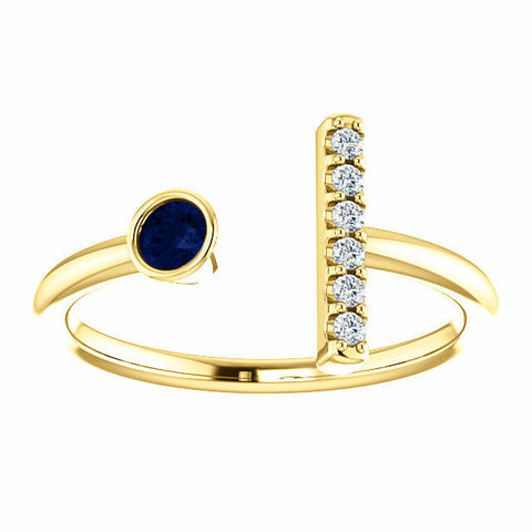 Image of 14k Yellow Gold Genuine Sapphire and .05 ctw Diamond Bar Fashion Ring Size 7