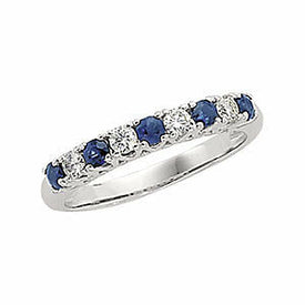 14k White Gold 1/4 cttw DIAMOND & 1/2 cttw SAPPHIRE Anniversary Band Ring size 7