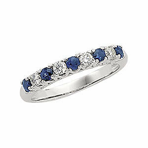 Image of 14k White Gold 1/4 cttw DIAMOND & 1/2 cttw SAPPHIRE Anniversary Band Ring size 7