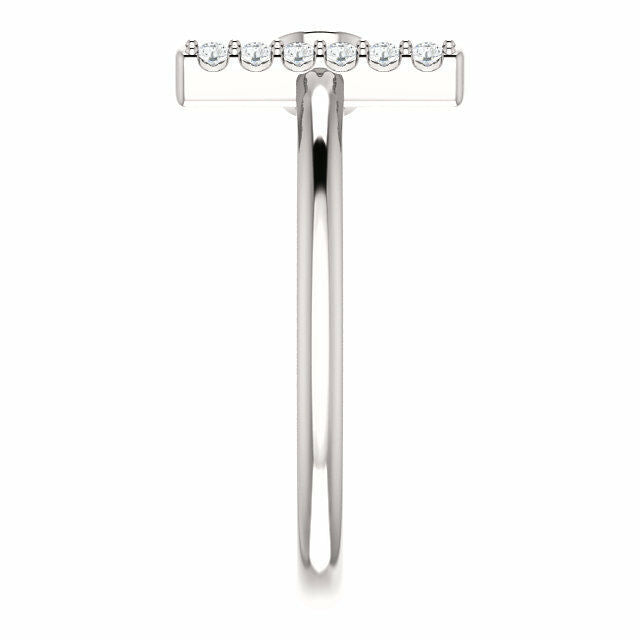 14k White Gold Genuine Aquamarine and .06 ctw Diamond Bar Fashion Ring Size 7