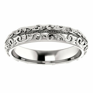 SIZE 11.5 - 14K White Gold Sculptural Wedding Band with Milgrain Center 5 mm