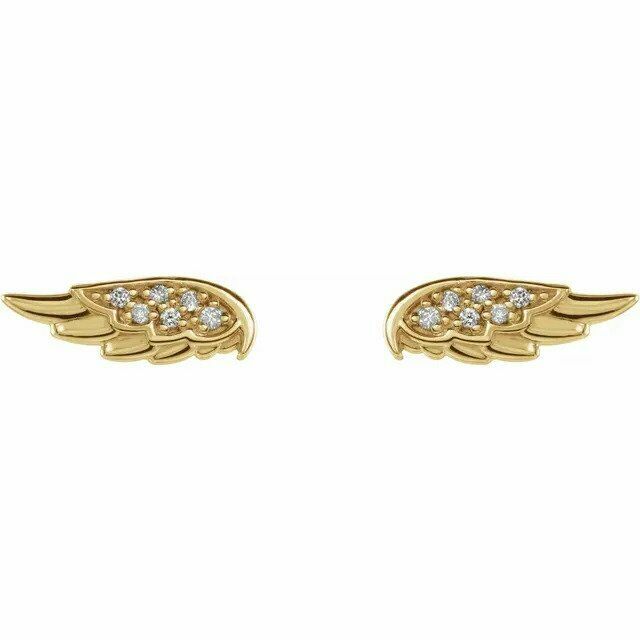 14K Gold .03 CTW Diamond Angel Wing Stud Earrings with Friction Backs 40% Off