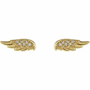 14K Gold .03 CTW Diamond Angel Wing Stud Earrings with Friction Backs 40% Off