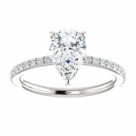 Image of 14K White Gold Pear Forever One Moissanite & 1/5 CTW Diamond Engagement Ring