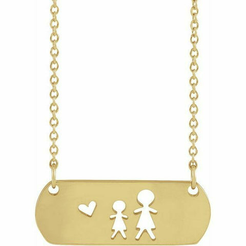 Image of 14K Yellow Gold Mother and Daughter Stick Figure Family Necklace 18" Inch