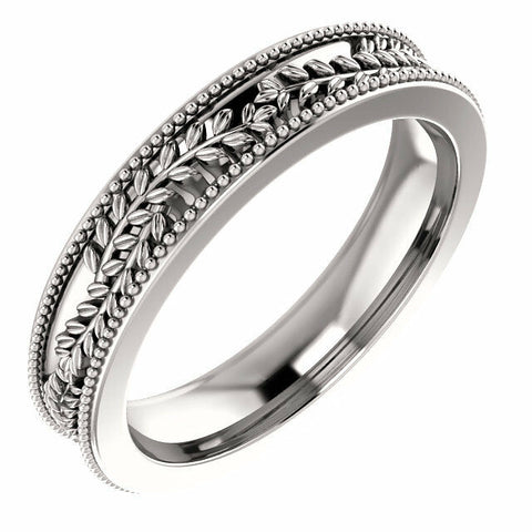 Image of SIZE 6.5 - Vine and Leaf Design 14K White Gold Wedding Band 3.65mm Wide Ring New