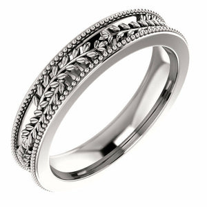 SIZE 6.5 - Vine and Leaf Design 14K White Gold Wedding Band 3.65mm Wide Ring New