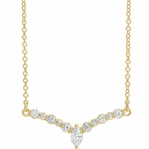 Image of 14K Yellow Gold 1/3 CTW Genuine Diamond "V" Necklace 18" FREE Shipping 45% off