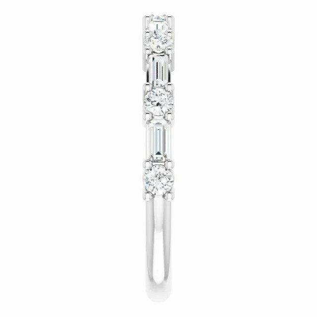 SIZE 6 Baguette and Round 1/3 CTW Diamond Anniversary Band 14k White Gold Ring