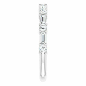 SIZE 6 Baguette and Round 1/3 CTW Diamond Anniversary Band 14k White Gold Ring