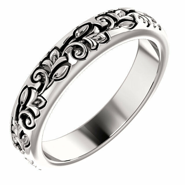 SIZE 5 - Vintage-Inspired Sculptural Wedding Band 14k White Gold 3.5 mm wide New