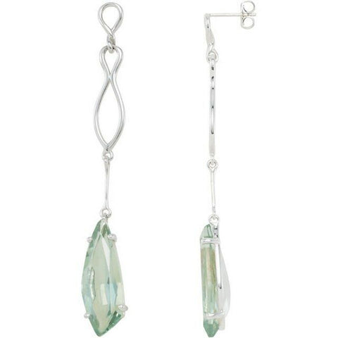 Image of Genuine Green Quartz Dangle Earrings 73mm x 7mm Sterling Silver Free Shipping