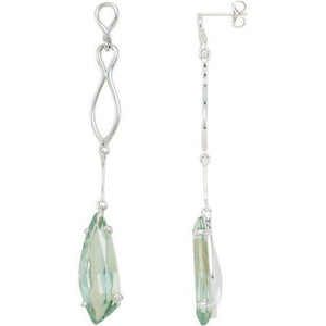 Genuine Green Quartz Dangle Earrings 73mm x 7mm Sterling Silver Free Shipping