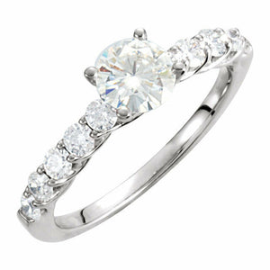 14K White Gold 5/8 cttw Diamond 6mm (3/4ctw) Created Moissanite Engagement Ring