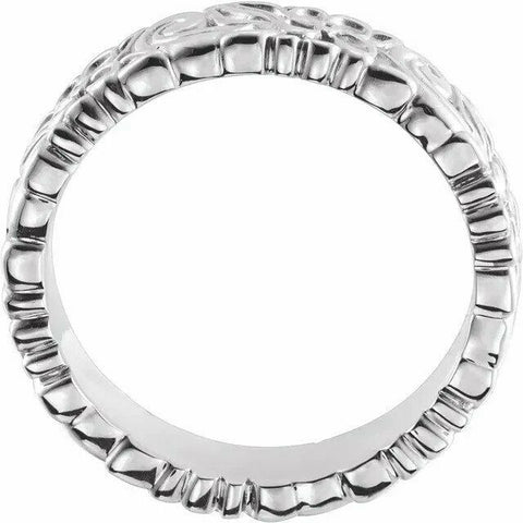 Image of Sterling Silver Floral Inspired Band 4.2 mm wide Sizes 4-8 including 1/2 sizes