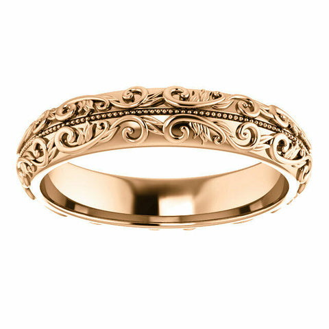 Image of 14K Rose Gold Sculptural Wedding Band with Milgrain Center 5 mm SIZES 7-12