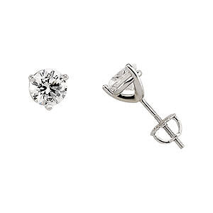 1.0 ct tw 14k White Gold & Cubic Zirconia Stud Earrings Screw Back CZ Earrings