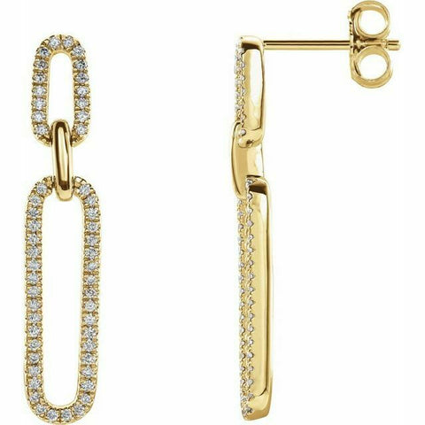 Image of 14K Yellow Gold 1/3 CTW Diamond Link Drop Earrings 32.5x6 mm