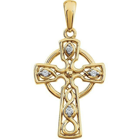 Image of New 14kt Yellow Gold and .05 ctw Diamond Cross Pendant Religious Jewelry Gift