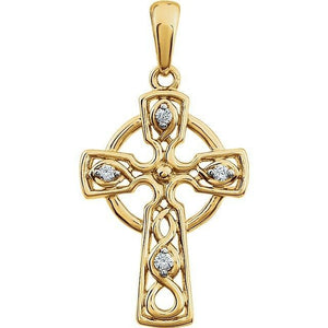 New 14kt Yellow Gold and .05 ctw Diamond Cross Pendant Religious Jewelry Gift