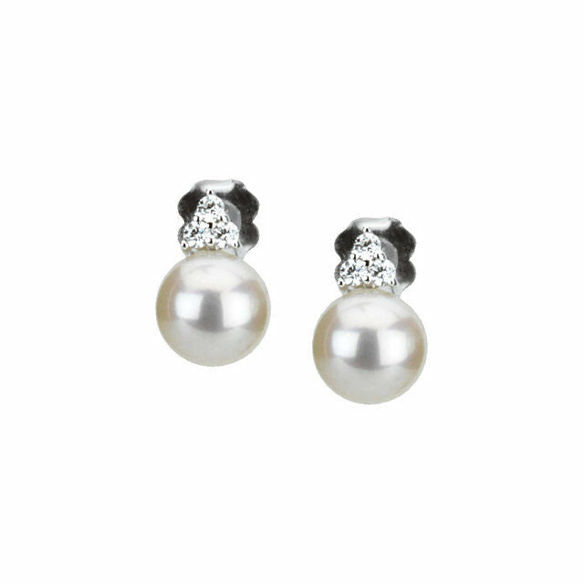 14K White Gold Freshwater Cultured Pearl and Diamond Earrings FREE Shipping New