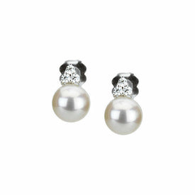 14K White Gold Freshwater Cultured Pearl and Diamond Earrings FREE Shipping New