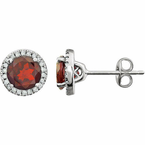 Image of Mozambique Garnet and 1/8 CTW Diamond Earrings set in 14k White Gold Halo Style