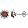 Mozambique Garnet and 1/8 CTW Diamond Earrings set in 14k White Gold Halo Style