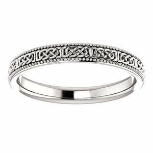 SIZE 8 -14K White Gold 3mm Wide Celtic-Inspired Milgrain Wedding Band / Ring