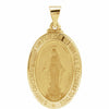 14K Yellow Gold 25x18mm Oval Miraculous Mary Pendant Medal w/ Traditional Back