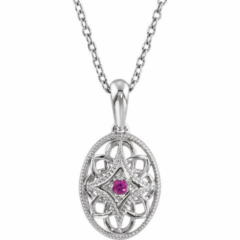 Image of New Ruby and Sterling Silver Filigree Fashion Necklace 18" Inch Chain Included