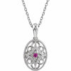 New Ruby and Sterling Silver Filigree Fashion Necklace 18" Inch Chain Included