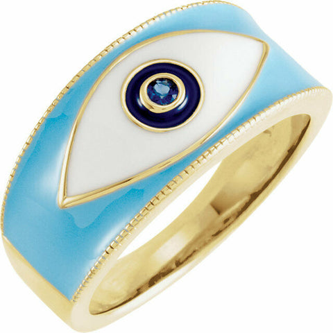 Image of Lucky Evil Eye Blue Sapphire and 14kt Yellow Gold Size 7 Ring Free Shipping