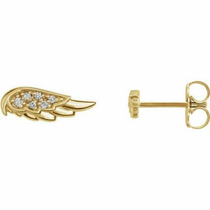 14K Gold .03 CTW Diamond Angel Wing Stud Earrings with Friction Backs 40% Off