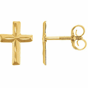 14kt Yellow Gold Youth Diamond Cut Cross Earrings 9 x 6.75mm Religious Jewelry