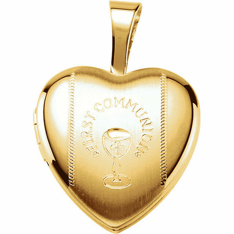 Image of First Communion Heart Locket Gold Plated over Sterling Silver 12 x 12.5mm New