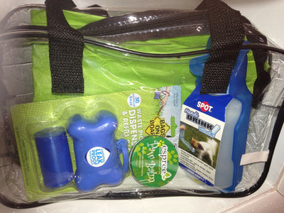 Dog Travel Kit - Paw Balm, Poop Bags & Dispenser, Handi Drinker, Stadium Bag