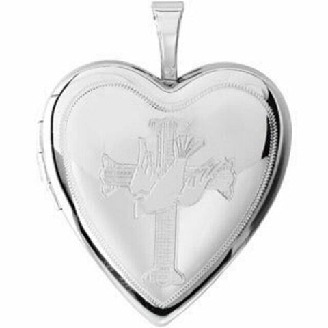 Image of Cross and Dove Heart Locket Sterling Silver Religious Gift Idea 21x19mm New