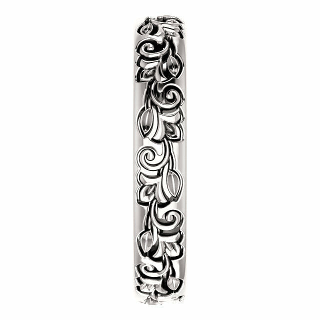 SIZE 4 - Vintage-Inspired Sculptural Wedding Band 14k White Gold 3.5 mm wide New