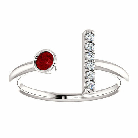 Image of 14k White Gold Genuine Ruby and .05 ctw Diamond Bar Fashion Ring Size 7